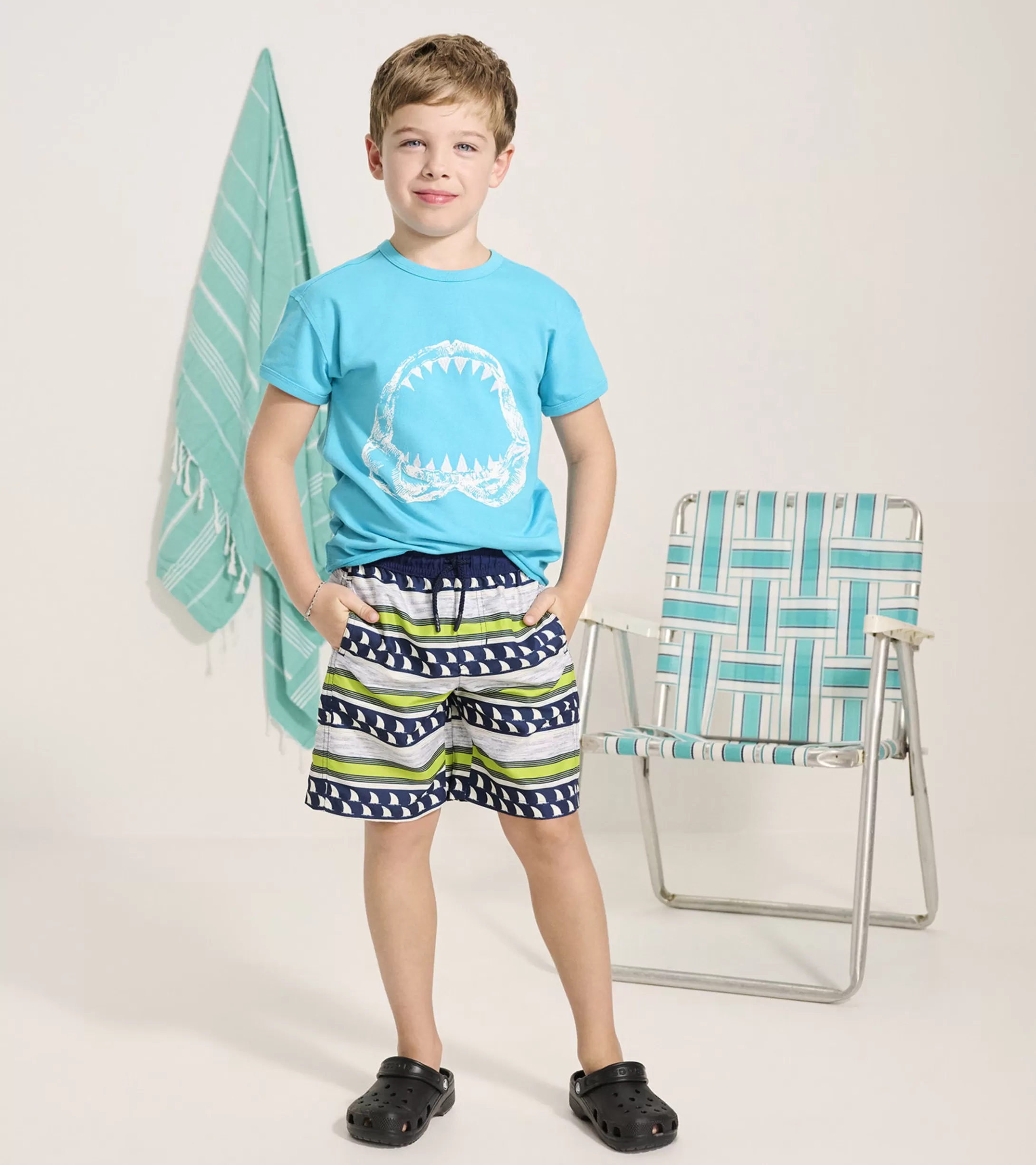 Hatley Boys Fins and Stripes Swim Trunks Discount