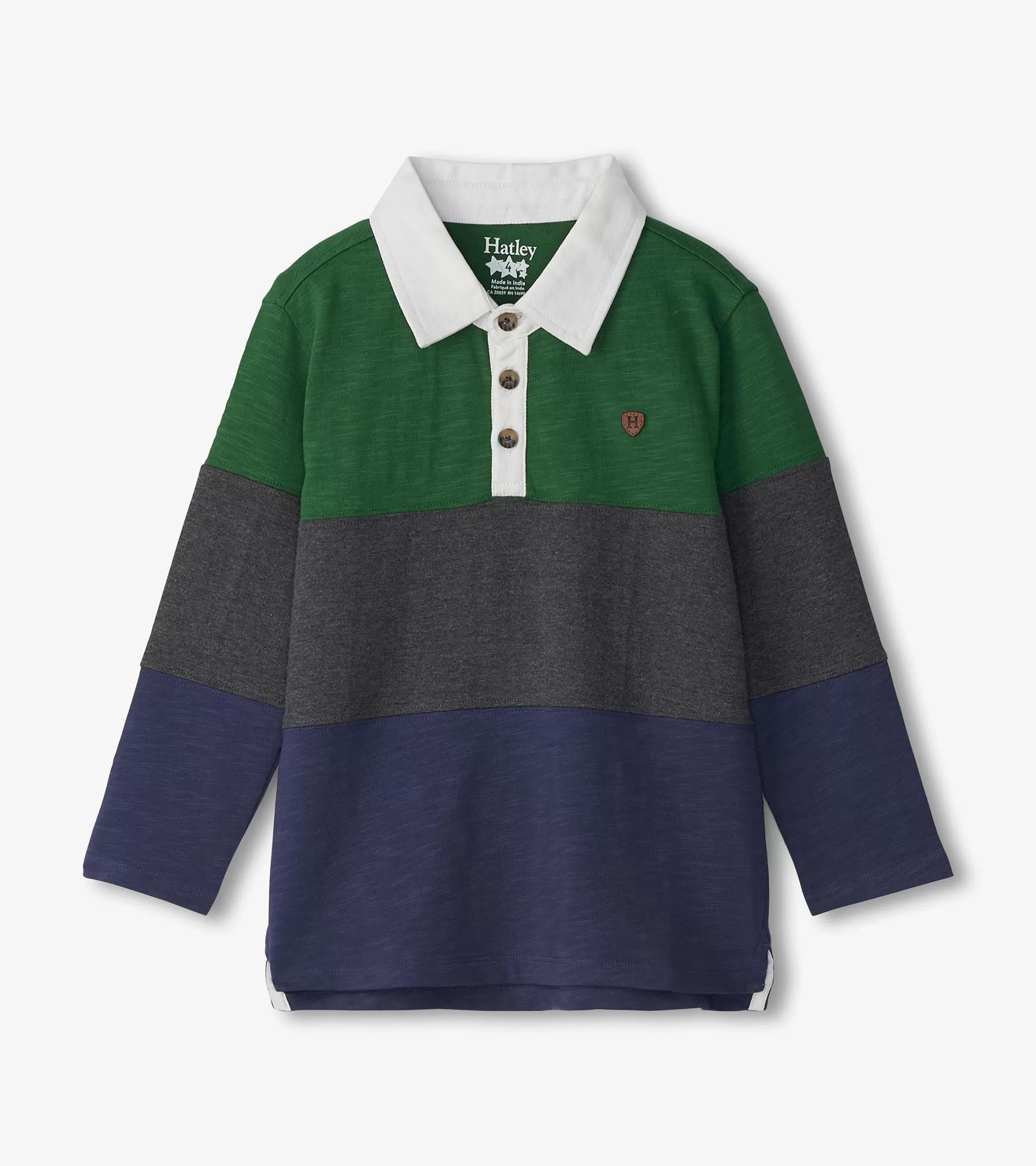 Hatley Boys Preppy Panelled Long Sleeve Polo Shirt Clearance