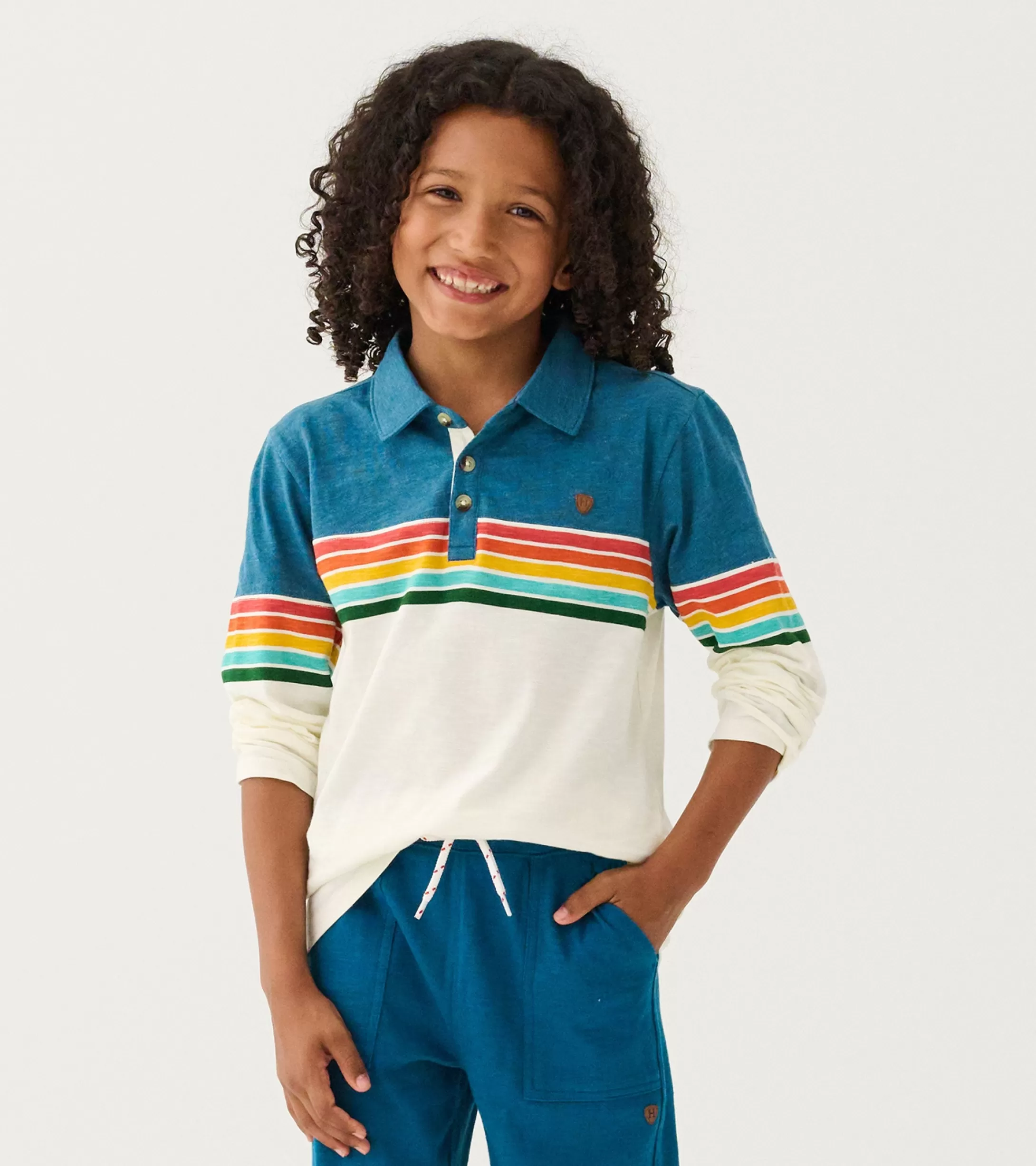 Hatley Boys Retro Stripes Long Sleeve Panelled Polo Cheap