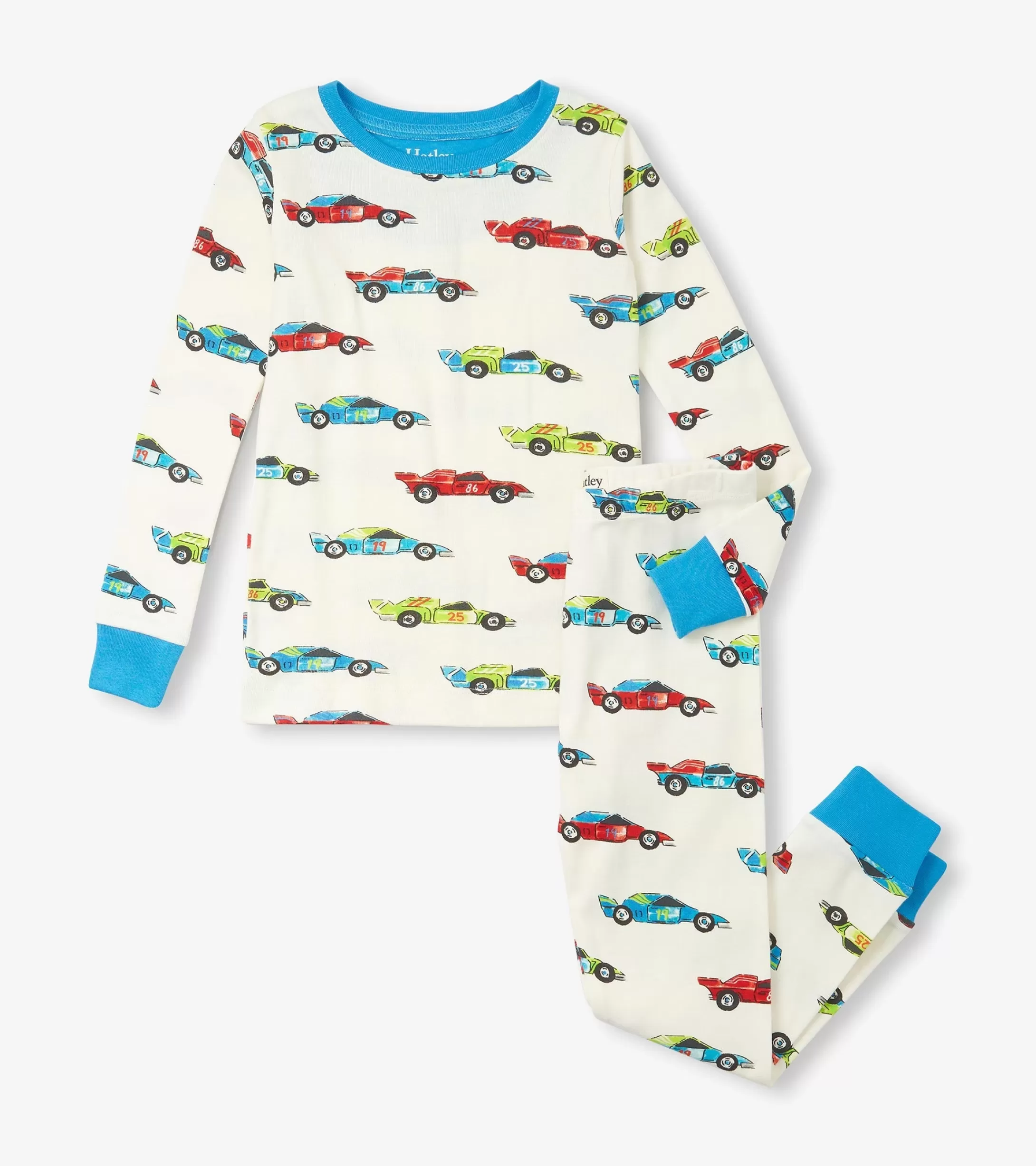 Hatley Boys Water Colour Racecars Organic Cotton Pajama Set Flash Sale