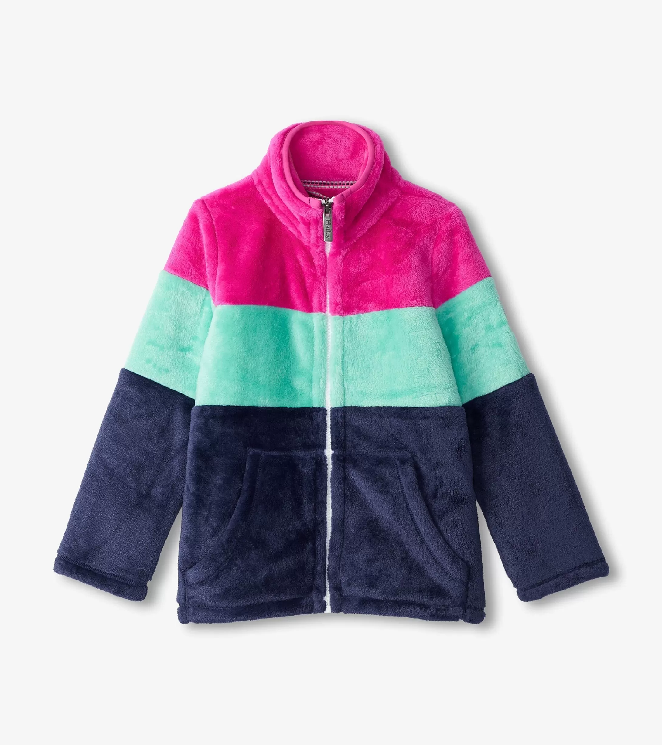 Hatley Girls Colourblock Stripes Fuzzy Fleece Zip-Up Jacket Cheap