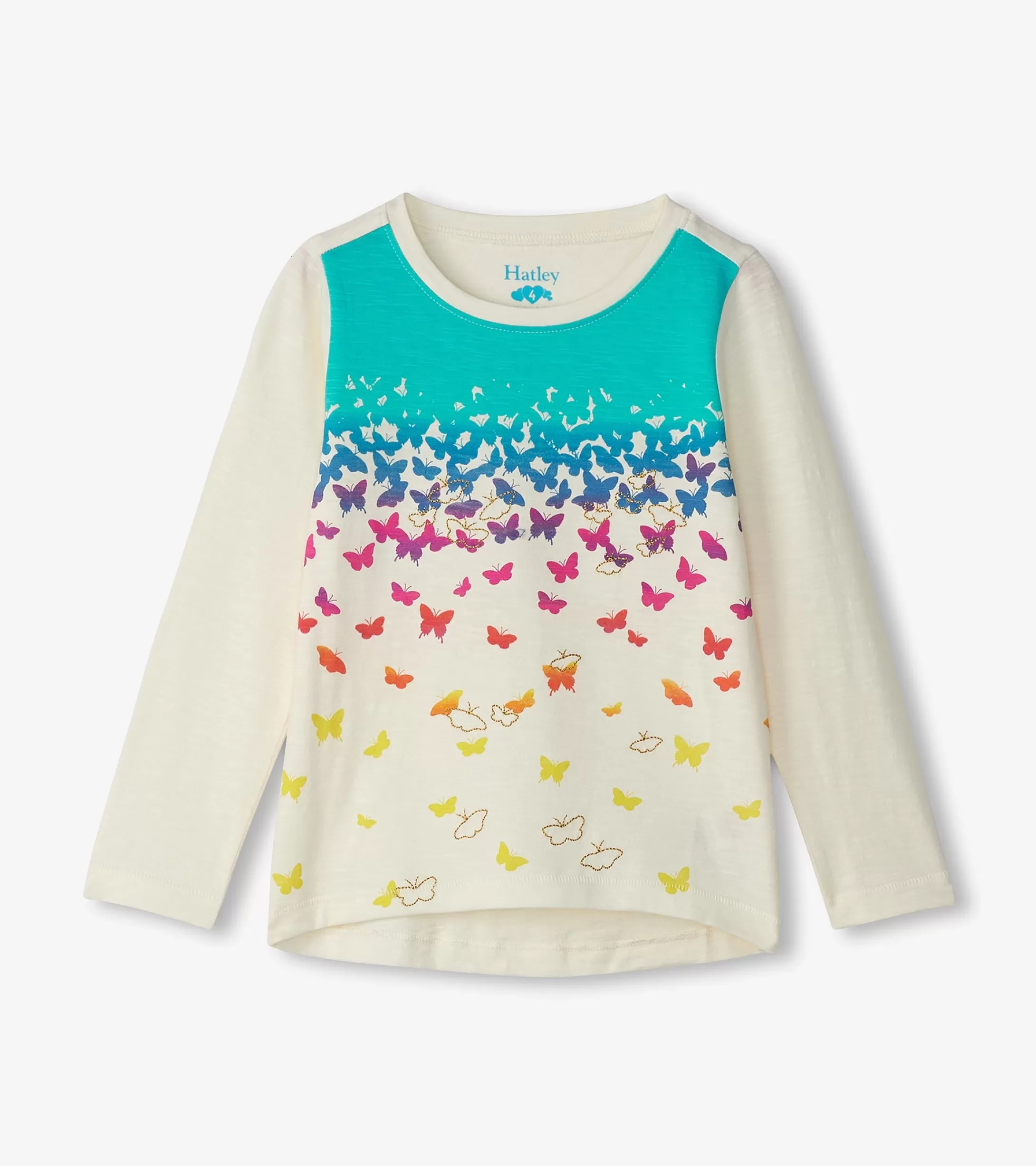 Hatley Girls Falling Butterflies Long Sleeve Graphic Tee New