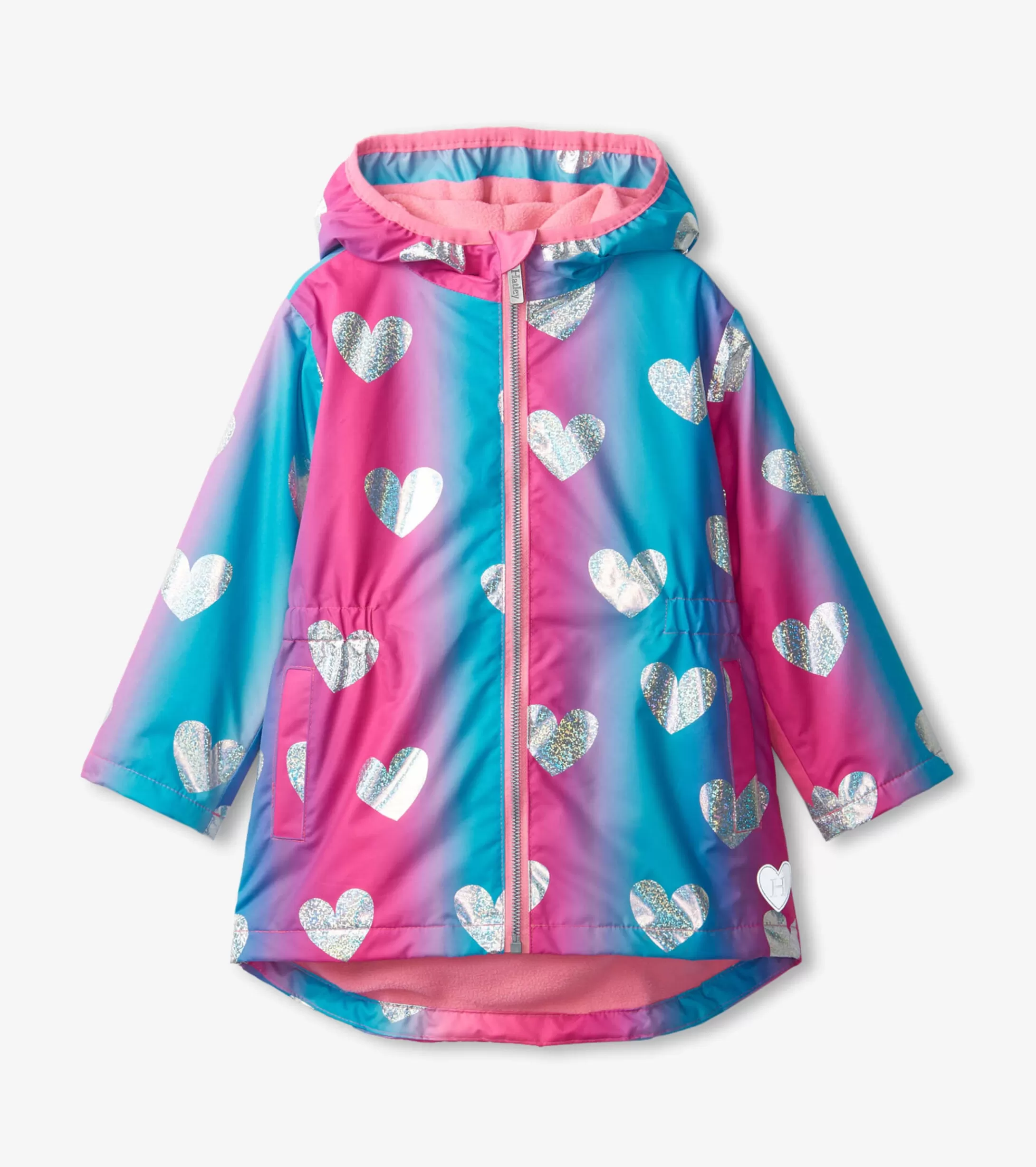 Hatley Girls Fun Hearts Zip-Up Lightweight Rain Jacket Outlet