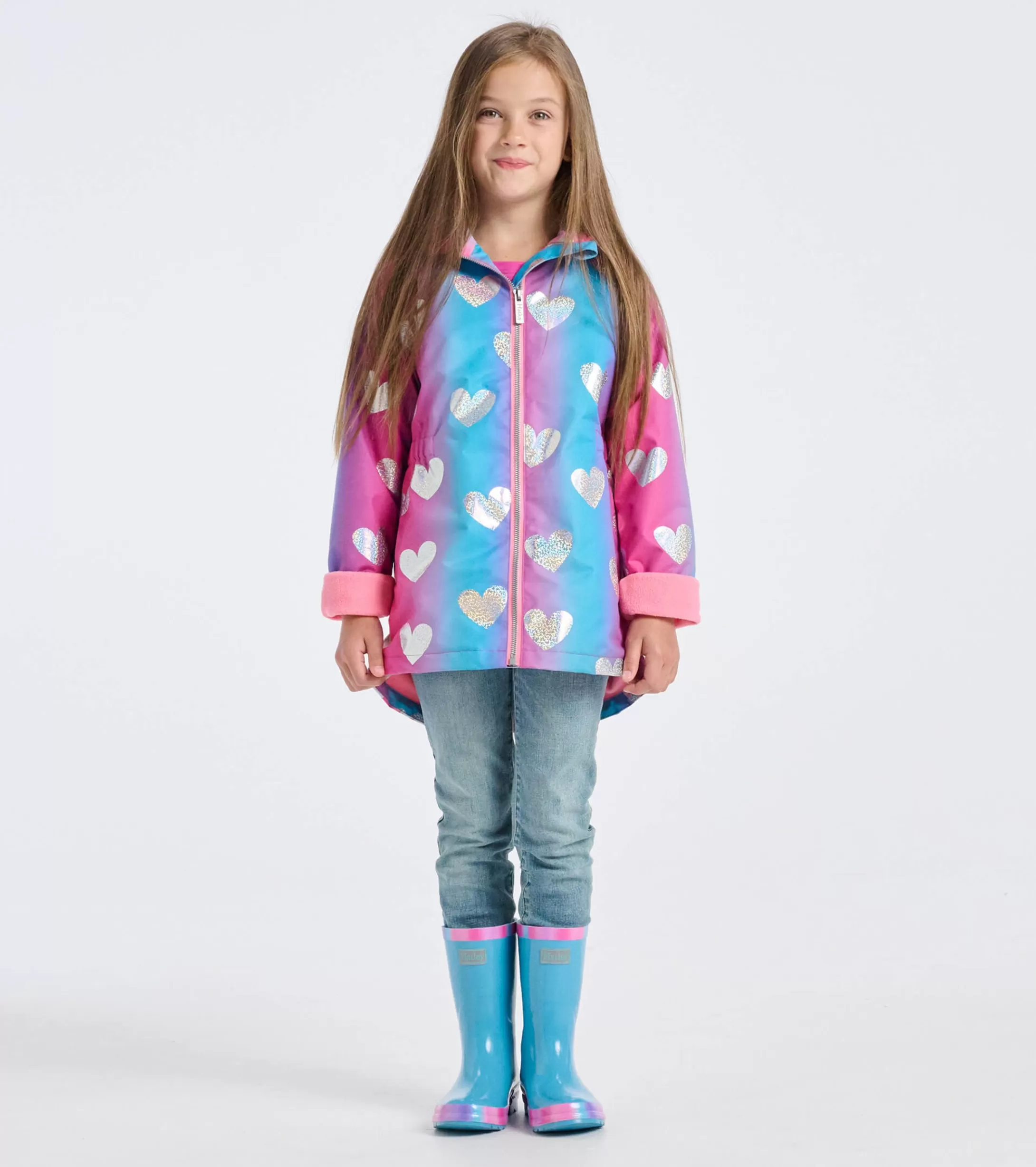 Hatley Girls Fun Hearts Zip-Up Lightweight Rain Jacket Outlet