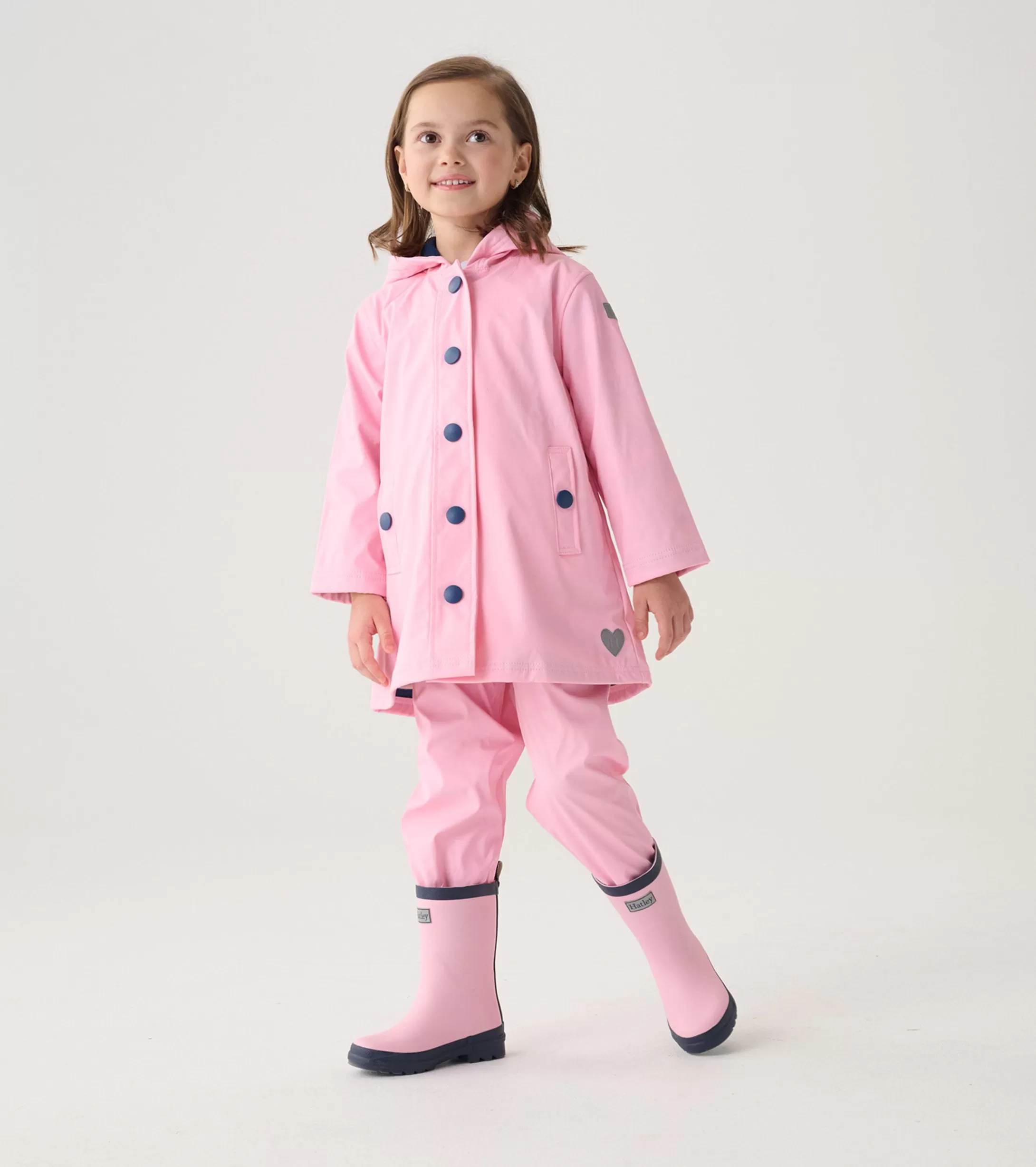 Hatley Girls Pink & Navy Button-Up Rain Jacket Hot