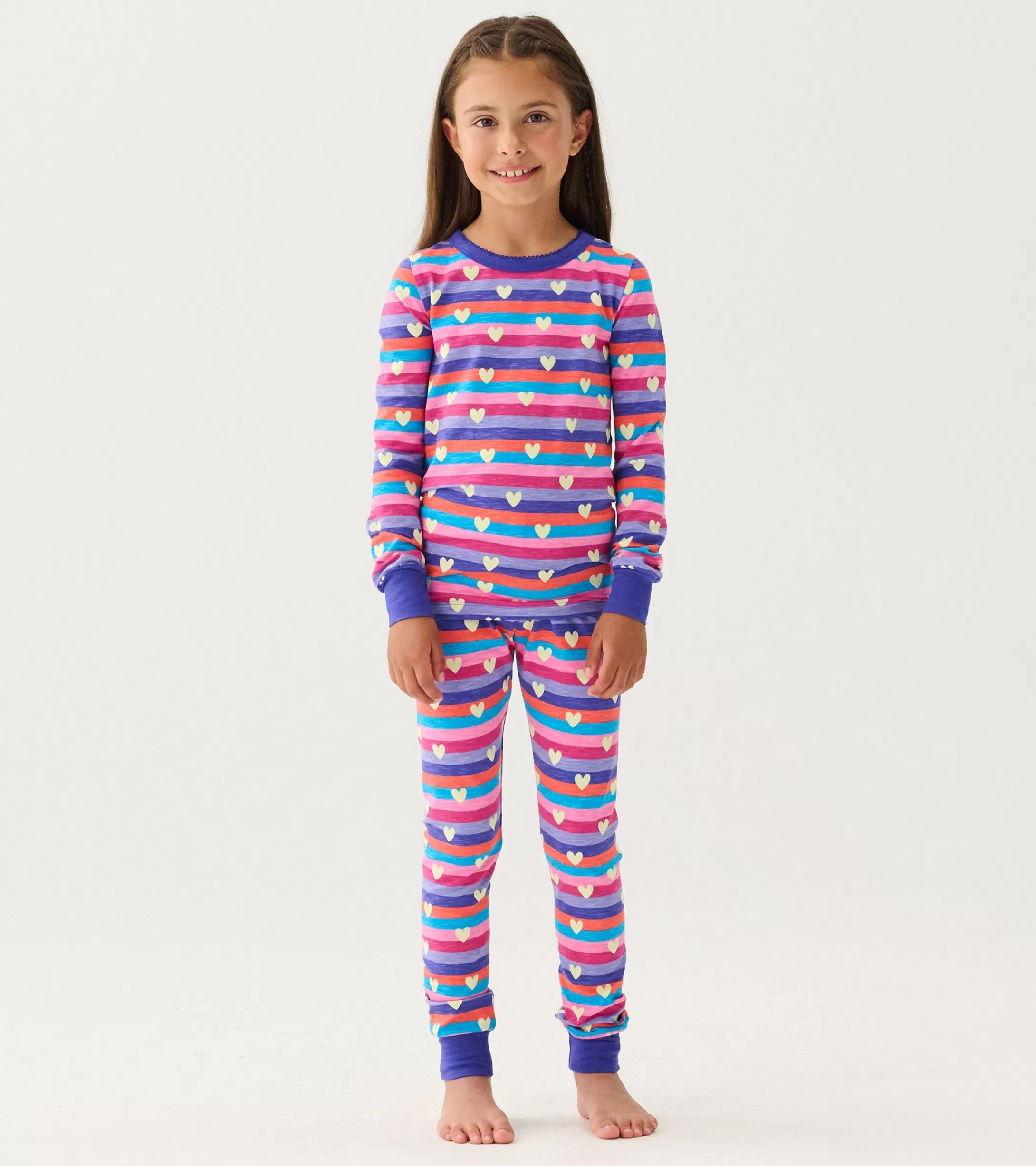 Hatley Girls Stripes & Hearts Pajama Set New