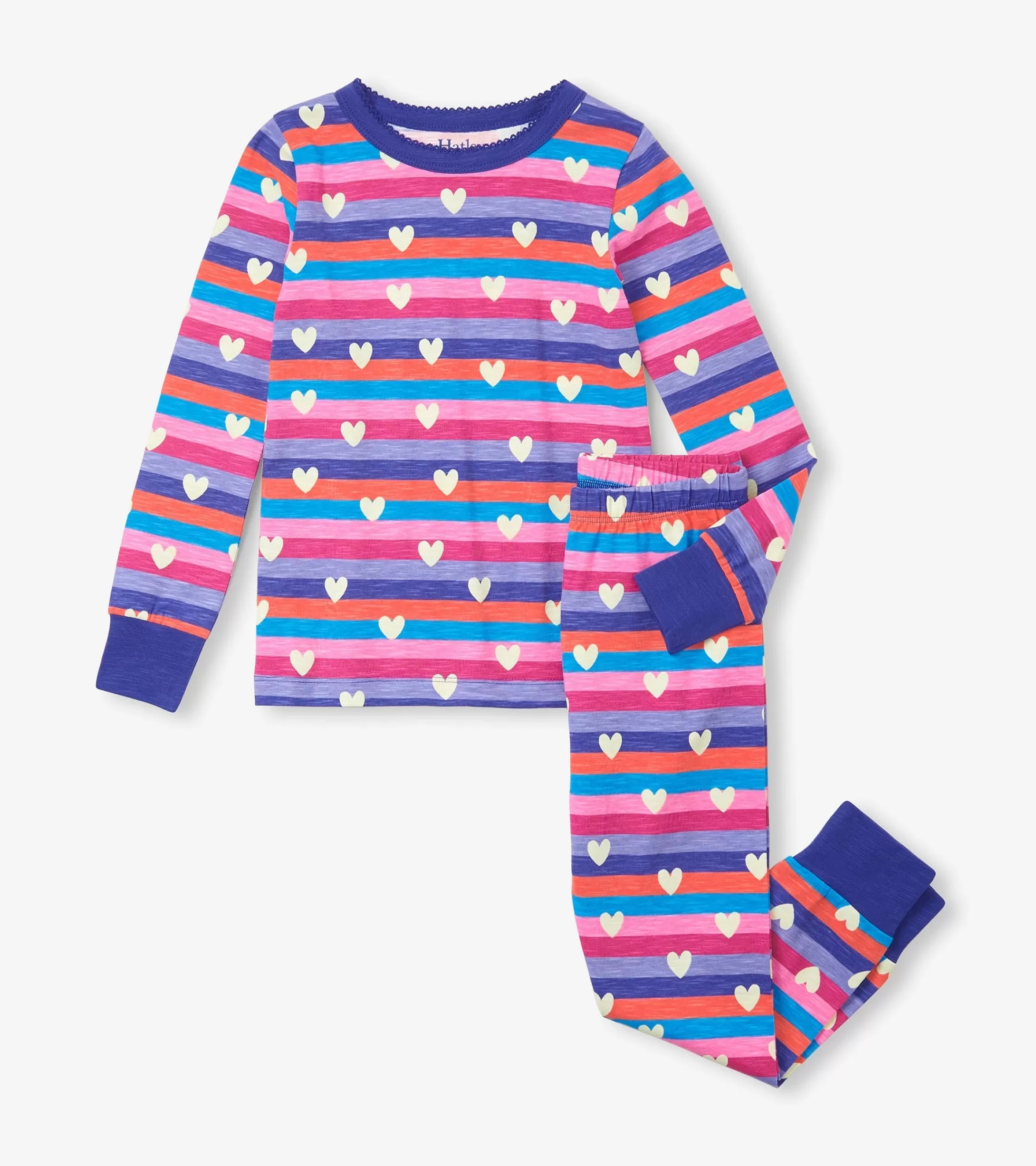 Hatley Girls Stripes & Hearts Pajama Set New