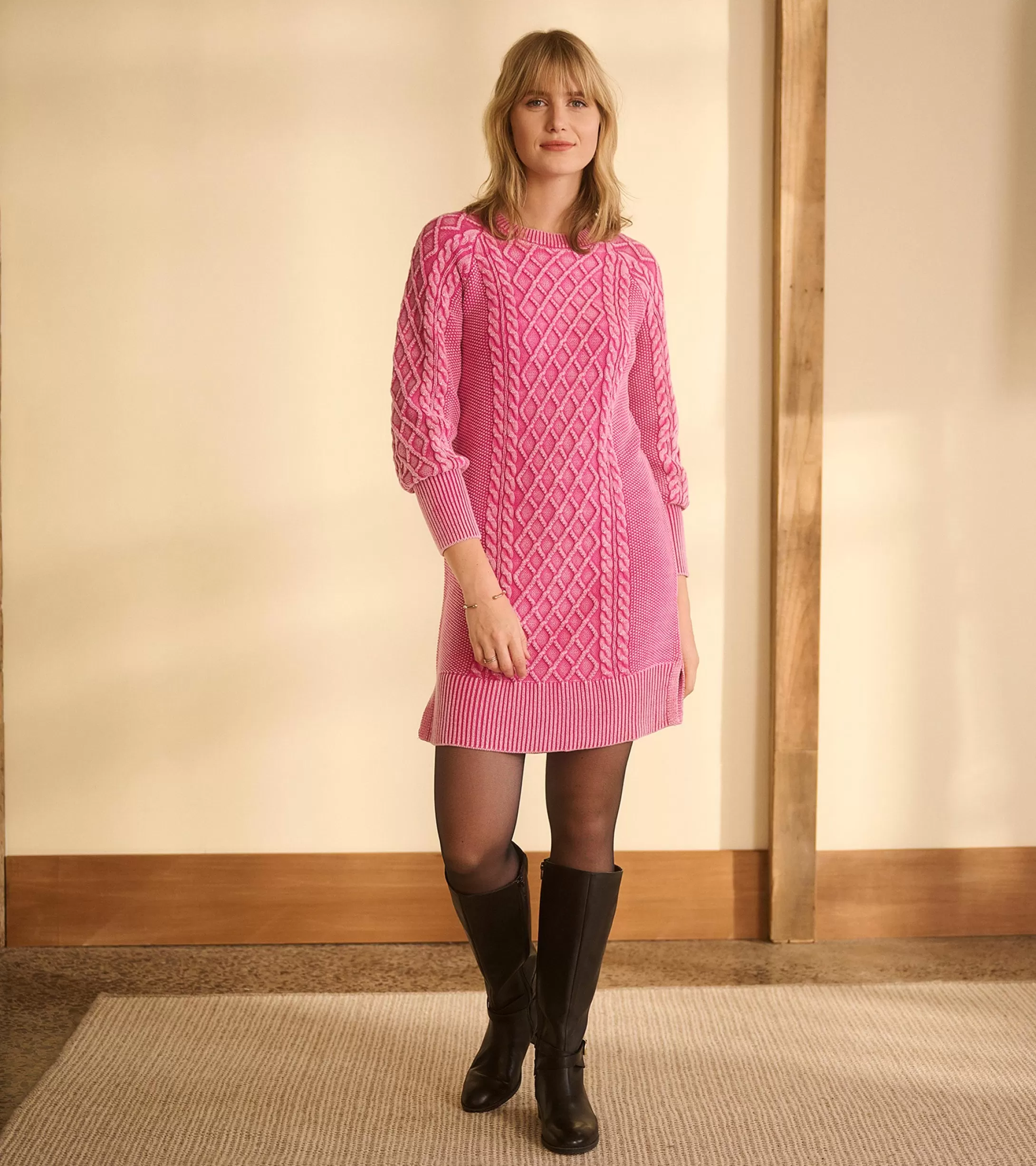 Hatley Juliet Cable Knit Dress - Raspberry Pink Outlet