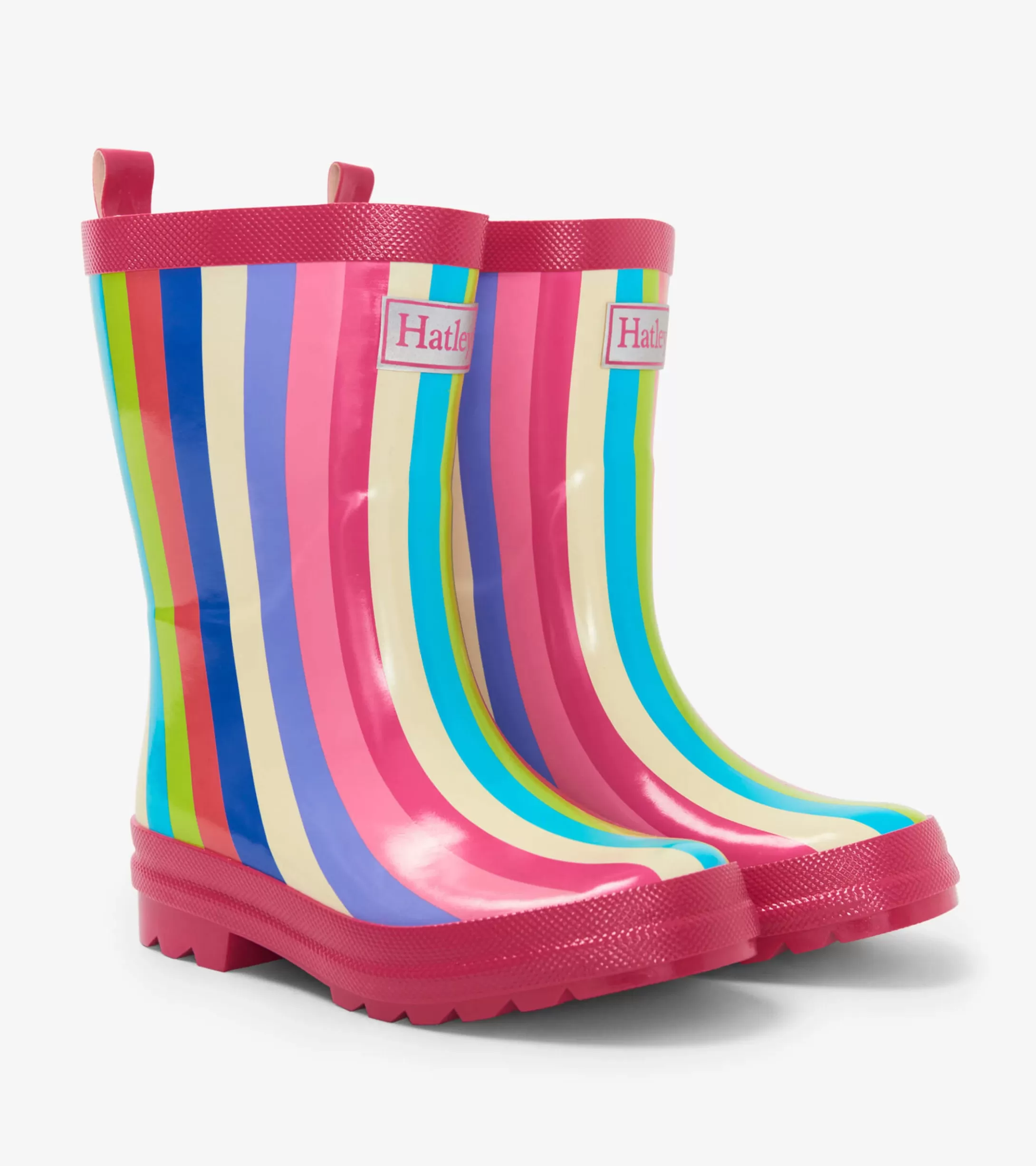 Hatley Rainbow Stripes Shiny Kids Rain Boots Outlet