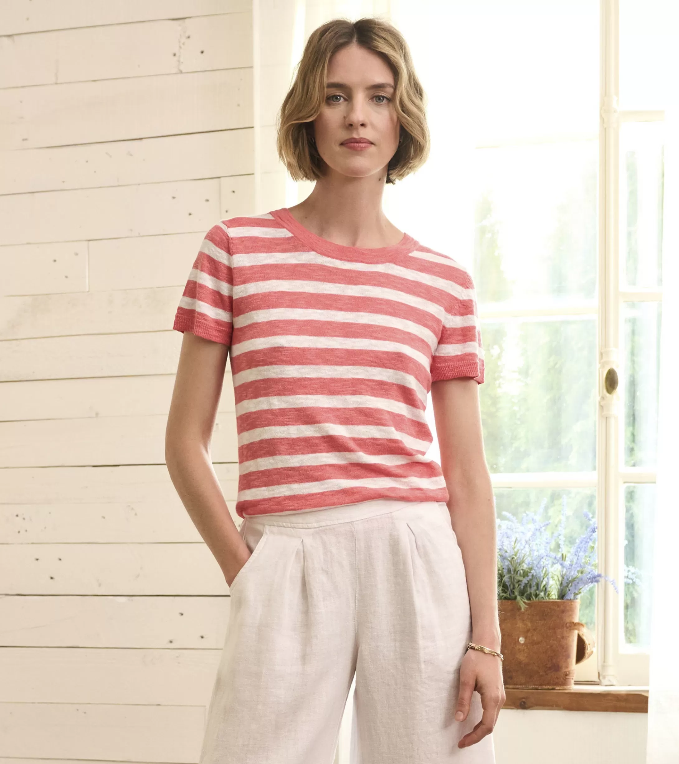 Hatley Simone Knit Tee - Coral Stripes Outlet