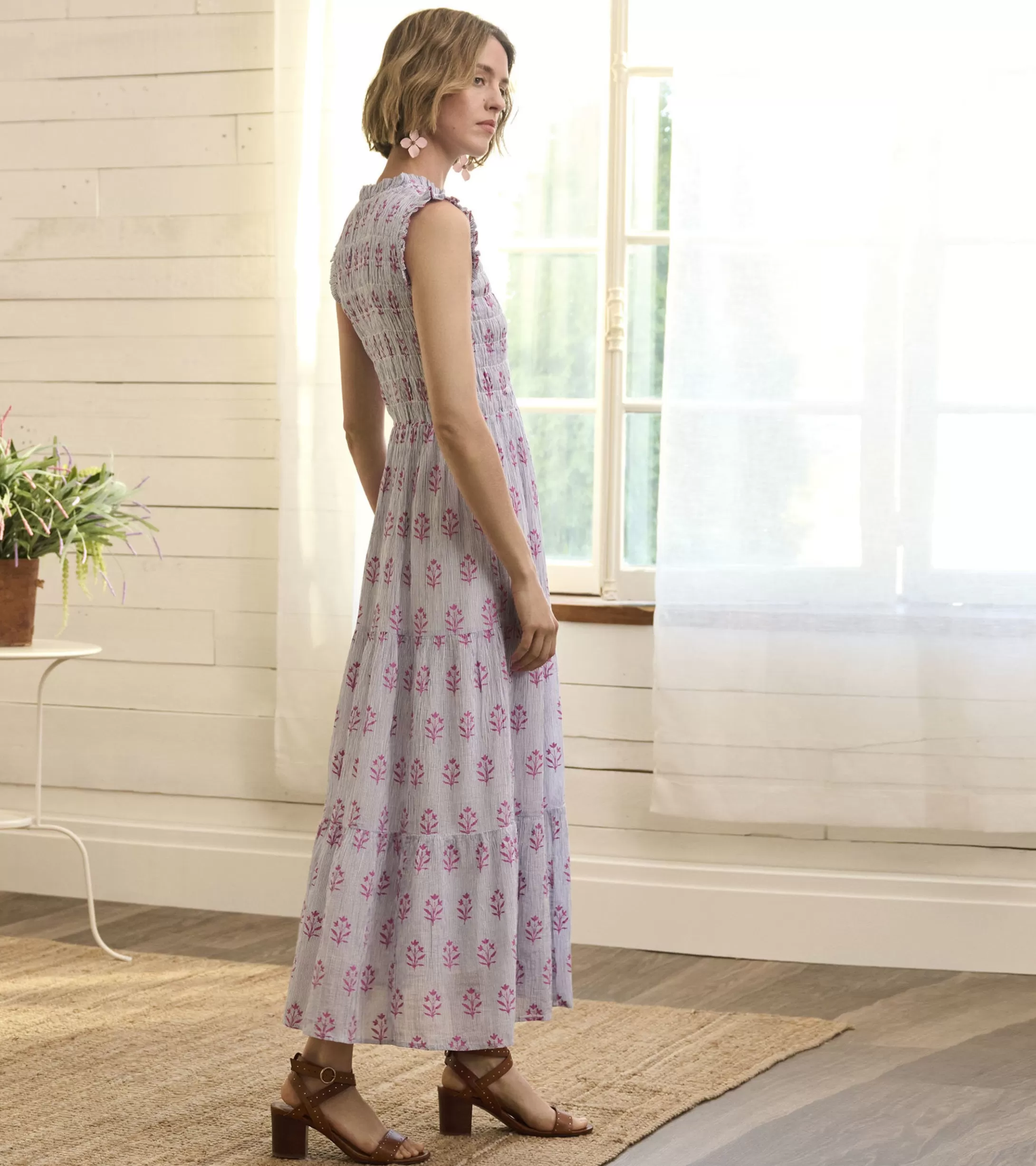 Hatley Smocked Maxi Dress - Wildflower Seersucker Hot